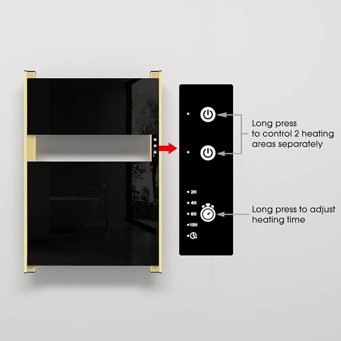 Heated Towel Rack for Bathroom, Towel Warmer with Timer Wall Mounted, Electric Towel Warmers, Bath Towel Heater with Black Tempered Safty Glass, Graphene, Towel Drying Rack- 26.8 x18 inch