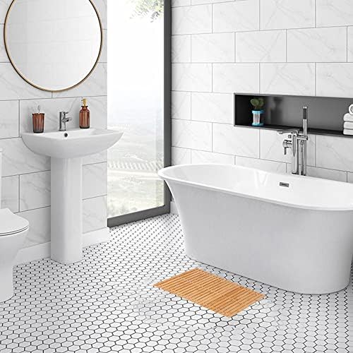 Bath Mat Bathroom Rugs Floor Wood Shower Bathtub Waterproof Non Slip Natural Accessories 16x24 Inch Easy to Clean, 2 pcs - Image 2