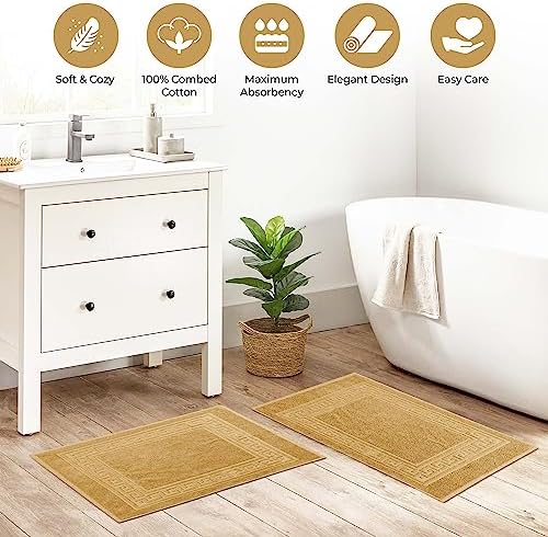 Superior Heavyweight Cotton Bath Mats, Bath Rugs For Bathroom Accessories, Washable Rug For Shower, Bath, Toilet, Modern Decor, No Backing, Luxury Hotel And Spa Quality, Set of 2, 22" x 35", Gold - Image 4