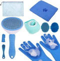 PAWCHIE Bath Grooming Kit for Pets, 9 PCS Hair Brush Set with Towel,Washing Gloves,Bath Brush and Adjustable Handle Shampoo Brush & Scrubber for Short Long Haired Dogs and Cats,Dog Bath Supplies,Blue by PAWCHIE