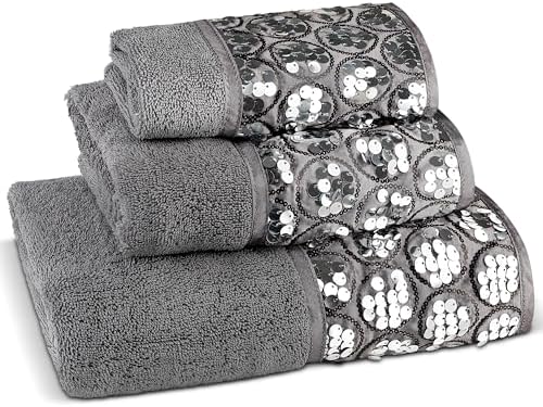 Zahari Home Sinatra Modern Bathroom Towel Set 3 Piece Towel Bath Towel, Hand Towel and Wash Towel Luxury Contemporary Decor Bling Silver Bath Towel Sets Soft, Plush and Highly Absorbent by ZahariHome