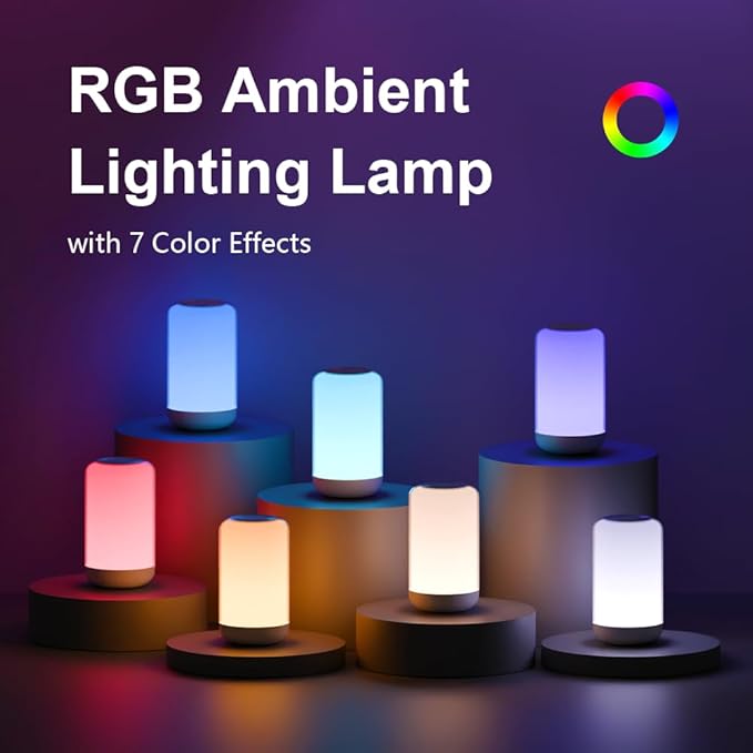 Touch Night Light Rechargeable LED Mood Lamp 7 RGB Color Ambience Lighting for Bedroom Bathroom Nursery Home, Dimmable & Portable Table Lamp for Adults/Kids