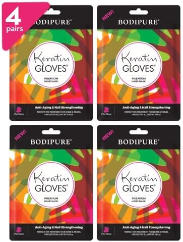 Bodipure Hand Mask Premium 4pk, K-Beauty Keratin, Deep Moisture, Nail Care by BodipureInc