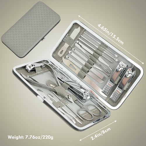 Manicure Set - 19 in 1 Professional Nail Clippers Pedicure Kit, Manicure Tool Kit, Stainless Steel Facial Grooming Set Kit, Gift Idea for Women, Men, Girls, Teens, Grey - Image 2