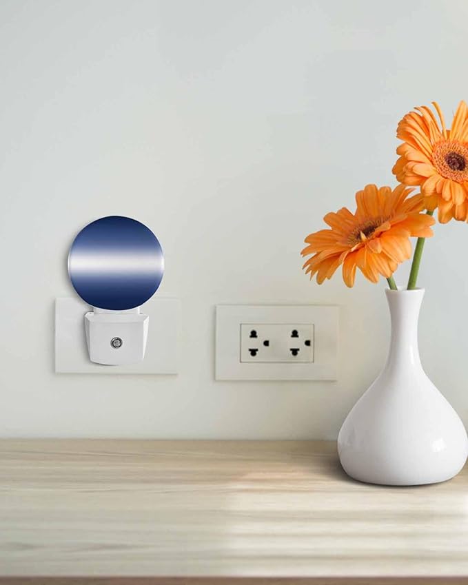 Night Lights Auto Sensor Navy Blue Ombre Night Light Solid Color Round Lamp Plug-in LED Nightlights Dusk to Dawn for Living Room Bedroom Bathroom Hallway Wall Decor