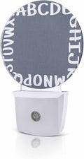 Night Lights Auto Sensor Alphabet Night Light Gray Modern Minimalist Letter Round Lamp Plug-in LED Nightlights Dusk to Dawn for Living Room Bedroom Bathroom Hallway Wall Decor