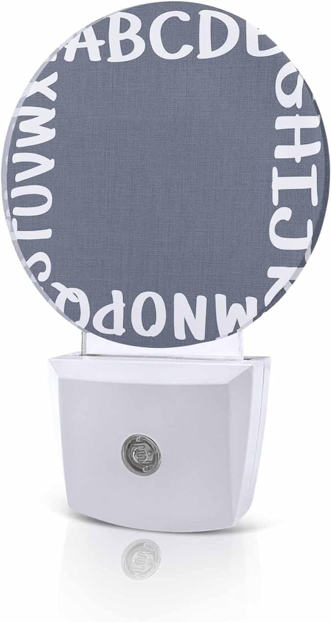 Night Lights Auto Sensor Alphabet Night Light Gray Modern Minimalist Letter Round Lamp Plug-in LED Nightlights Dusk to Dawn for Living Room Bedroom Bathroom Hallway Wall Decor