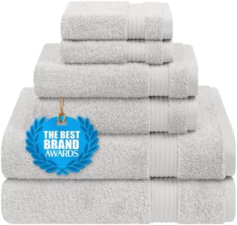 Cotton Paradise Towel Set of 6, 2 Bath Towels, 2 Hand Towels and 2 Washcloths Towels for Bathroom Sets, Platinium Grey by UNITEDHOMETEXTILE