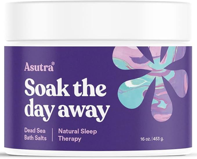 ASUTRA Dead Sea Bath Salts (Bedtime Soak), 16 oz - Soak in Rich & Vital Healing Minerals - Prepare for Sweet Dreams with Lavendar, Rosemary, & Ylang Ylang Essential Oils