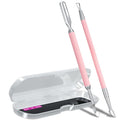 2PCS Metal Pink Cuticle Pusher and Scraper, Nail Trimmer Cutter Stainless Steel Gel Scraper Tool, Nail Polish Remover Peeler Durable Salon Manicure Pedicure Cleaner for Fingernail and Toenail