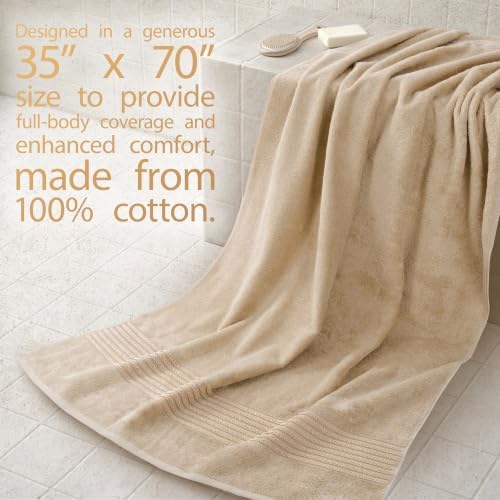 Cotton Paradise 100% Cotton Turkish Towel Set, Soft Absorbent Quick Dry, 2 Piece 35x70 Bath Sheet Set, Beige - Image 2