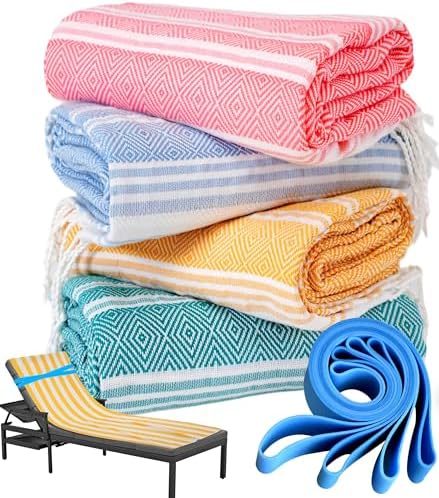 Genovega 4 Packs Oversized Turkish Beach Towel Thin Quick Dry Sand Free Pool Swim Towels Large XL Adult Clearance Blanket Travel Vacation Accessories Essentials Rhombus by genovega