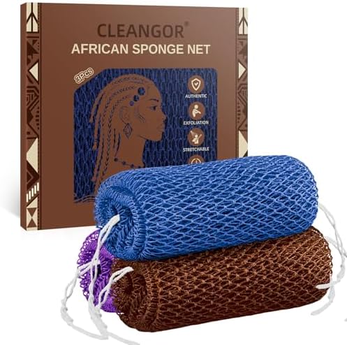 Cleangor 3Pcs African Net Sponge Authentic with Knots - Exfoliating Body by Cleangor