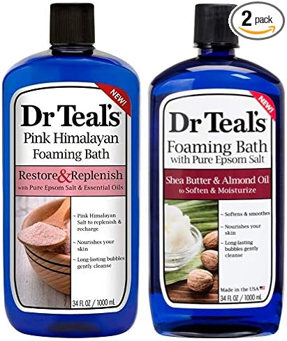 Dr Teal's Foaming Bath Variety Gift Set (2 Pack, 34oz Ea) - Restore & Replenish Pink Himalayan, Soften & Moisturize Shea Butter & Almond Oil - Essential Oils Blended with Pure Epsom Salt Eases Pain