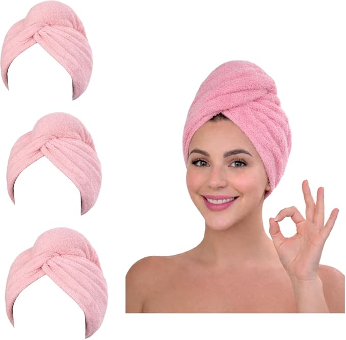 KELVO Microfiber Hair Towel Wrap for Women, 350 GSM Quick-Dry Hair Turban, Soft Anti-Frizz Towel for Curly, Long & Thick Hair, Lightweight Fast-Drying Head Wrap. (3 Pink Solid)