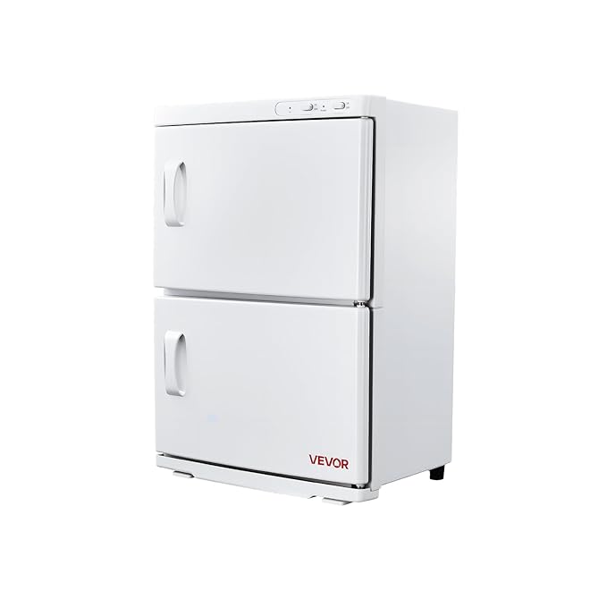 VEVOR Hot Towel Warmer, 46L Large Capacity 2-Tier Towel Warmer Cabinet with Clip & 4 Stainless Steel Racks, Holds up 48 Towels, All-Round Heating Cabinet for Spa, Barber, Manicures, Massage, Salon