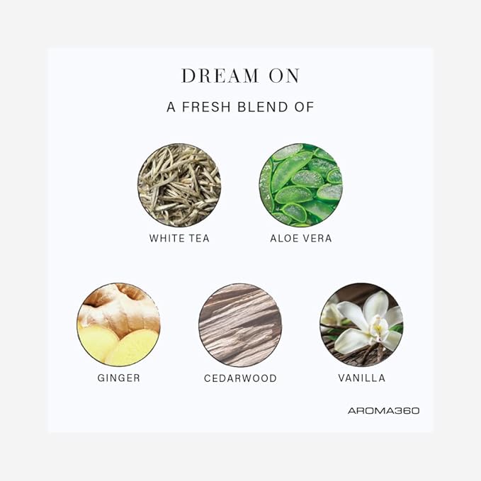 Aroma360 - Dream On - Essential Oil Room Spray Duo - Luxury Hotel Inspired Aromatherapy - Bright White Tea, Sweet Vanilla, & Earthy Cedar - Hypoallergenic - Air Freshener Spray - 6.8 Fl Oz - 2 Pack