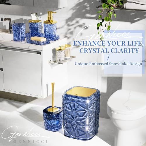 Bathroom Accessory Set, 9-Piece Blue Bathroom Set with Trash Can, Toilet Brush, Soap Dispenser, Soap Dish, Toothbrush Holder, Tumbler, Q-tip Holders & Tray, for Hotel/Apartment, Housewarming Gift - Image 2