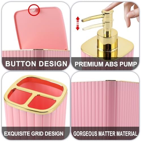 XLHOMO Bathroom Accessories Set - 10PC Gorgeous Pink Bathroom Set - Image 7