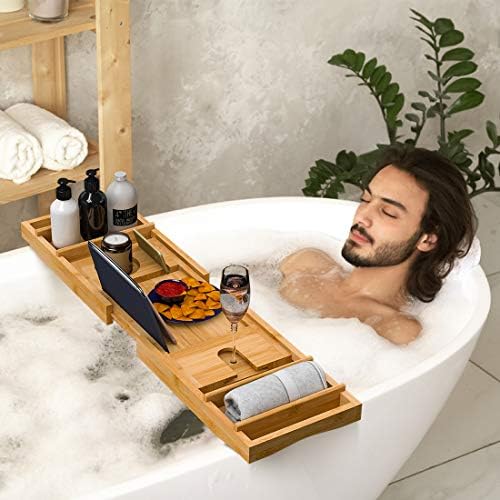 Bath Caddy Tray for Bathtub - Bamboo Adjustable Organizer Tray for Bathroom with Free Soap Dish Suitable for Luxury Spa or Reading - Image 3