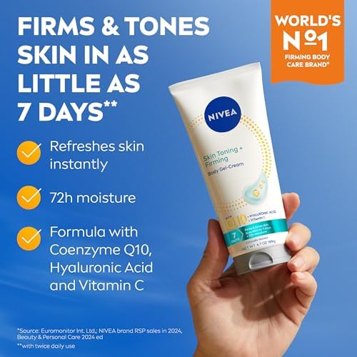 NIVEA Skin Firming & Toning Body Gel Cream with Q10, Hyaluronic Acid and Vitamin C, Clinically Tested Skin Firming & Toning Cream, 72-Hour Moisture, 6.7 Oz Tube (Pack of 12) - Image 4