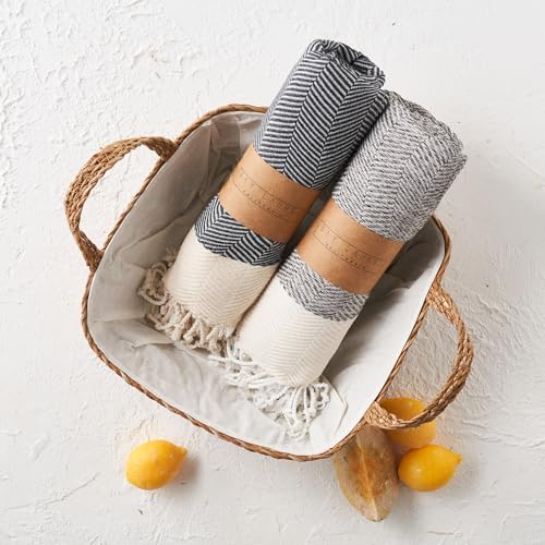 BAY LAUREL Turkish Hand Towel – Pack of 2 | Soft & Absorbent Decorative Towels for Bathroom, Hand, Face, Hair, Gym, Yoga, SPA, Kitchen & Tea | Boho Decor (Beige, Herringbone 16x40 Inches (Set of 2) - Image 3