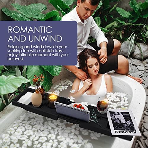 Foldable Bathtub Tray Caddy with Soap Dish Adjustable 29.5-43''Black - Image 3