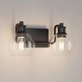 Tipace 2 Lights Industrial Bathroom Vanity Light Fixtures Over Mirror Black Vintage Vanity Lights with Globe Clear Glass Farmhouse Wall Sconces Fixture(Exclude Bulb)
