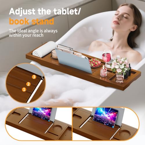 Foldable Bathtub Tray Caddy with Soap Dish Adjustable29.5-43''Walnut - Image 5