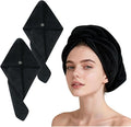 Microfiber Towel Wrap for Women (2 Pack) - Fast Drying Towel for Wet Hair, Plush, Fluffy and Soft, Ideal for Curly Hair, Microfiber Wrap for Shower Salon Head Care (Black)