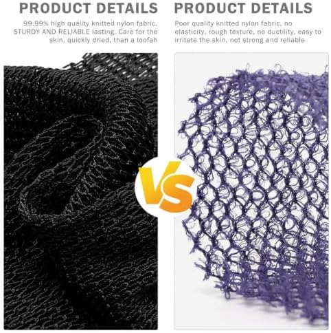 UJFQBH African Net Sponge Authentic 3 Pack, the Gentle Exfoliating Body Scrubber that Unclogs Pores, Reaches Your Back, Dries Fast, and Leaves Skin Smooth Day After Day（Purple, Black, Gray） - Image 2