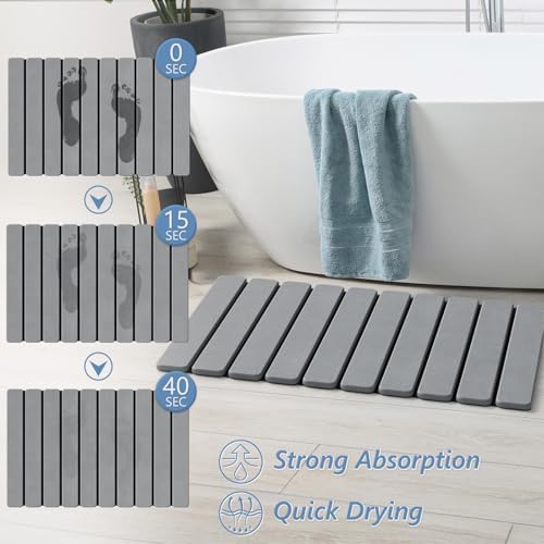 AWW Foldable Stone Bath Mat, Diatomaceous, 23.6"x15.5", Grey - Image 2