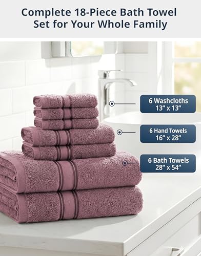 LANE LINEN Towel Set 18 Piece Soft Absorbent Quick Dry - Wishful Mauve - Image 2