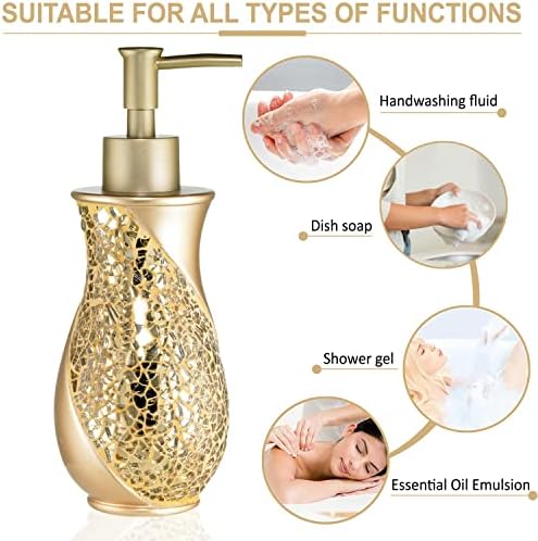 Zahari Home 4pc Sinatra Stylish Bathroom Accessories Set Champagne Gold Soap Dispenser Pump, Tumbler, Tooth Brush Holder and Soap Dish Modern Decor Bling Mosaic Glass Gold Bathroom Accessories - Image 3