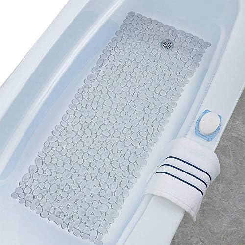 SONGZIMING Bathtub Mat Non Slip 2 Pack, 35 x 16 Inches Pebble Shower Mat with Suction Cups and Drain Holes, Bath Mat for Shower,Bathroom tub (Clear) - Image 6