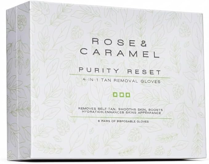 Rose & Caramel Purity Self Tan Remover Gloves, 4 in 1, Removes self tan, smooths skin, boosts skins performance & enhances skins apperance (6 Pairs of Gloves)