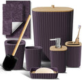 Clara Clark Bathroom Set - Purple Bathroom Accessories Set, 6PC Bathroom Accessory Set, Bathroom Sets with Bathroom Rugs, Toilet Brush, Trash Can & Soap Dispenser by ClaraClark