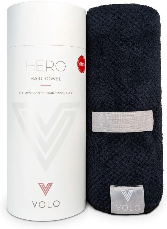 VOLO Hero Hair Towel – Ultra Soft Nanoweave™ Microfiber, Super Absorbent Quick Dry, Reduces Dry Time 50%, Anti-Frizz & Breakage, Secure Snug Strap, Large Wrap for All Hair Types - Vinyl Black