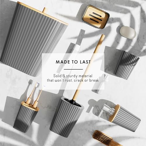 Clara Clark Bathroom Set - Grey Bathroom Accessories Set, 6PC Bathroom Accessory Set, Bathroom Sets with Bathroom Rugs, Toilet Brush, Trash Can & Soap Dispenser - Image 5