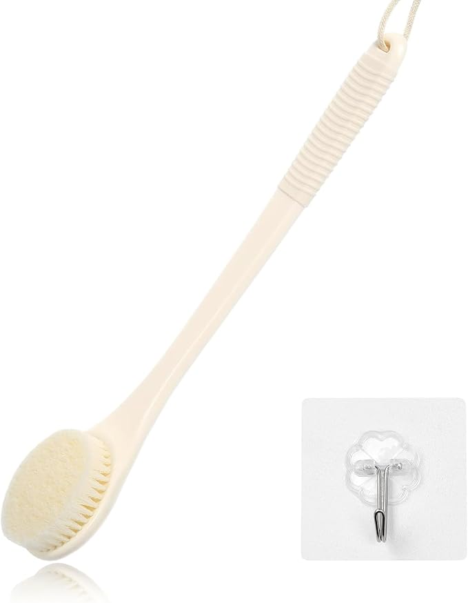 17-Inch Back Scrubber for Shower, Anti-Slip Exfoliating Body Brush for Bath, Gentle Back Brush for Shower for Men, and Women, Cleaning Skin for Smooth, Glowing Skin (Cream White)