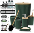 Clara Clark Bathroom Set - Hunter Green Bathroom Accessories Set, 6PC Bathroom Accessory Set, Bathroom Sets with Adhesive Corner Shower Caddy Hanging, Toilet Brush, Trash Can & Soap Dispenser by ClaraClark