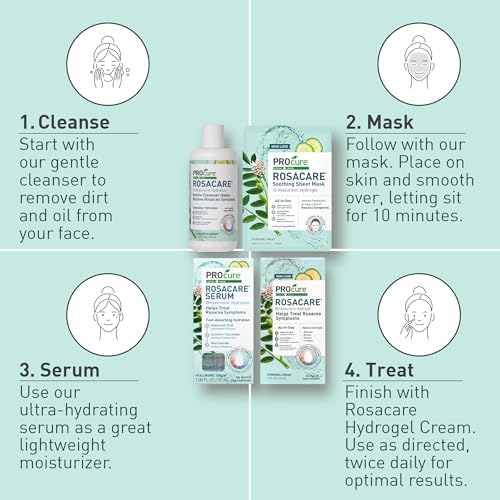 PROcure Rosacare Redness Relief Sheet Face Mask – 5 Pack – Hyaluronic Acid, Licorice Root & Cucumber for Sensitive Skin Hydration & Calming