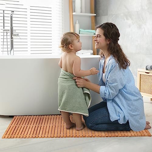 Bamboo Bath Mat Bathroom Runner Long Large Rugs Floor Wood Shower Bathtub Waterproof Non Slip Accessories 16x48 Inch Easy to Clean, Natural Bamboo, 1 pc - Image 6