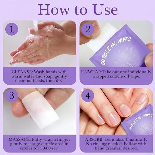 NovaCharm 100Pcs Cuticle Oil for Nails, Individually Packaged Lavender Scented Nail Care Pads for Moisturizing Cuticles -Wipes for Travel & Mini Cuticle Oil Bulk for Salon Use, Easy to Use - Image 6
