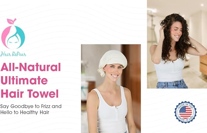Hair RePear The Ultimate Hair Towel – Standard 21" x 44" Cotton Hair Towel for Wet Hair, Anti-Frizz Microfiber Alternative, Reduces Breakage, Gentle Fast Drying, No-Slip Fit Natural Greige