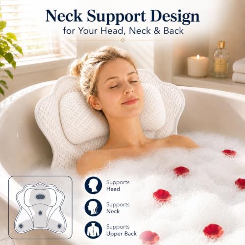 Luxe Bath Pillow for Tub Quick-Dry 4D Mesh,Head, Neck & Back Support(White) - Image 4