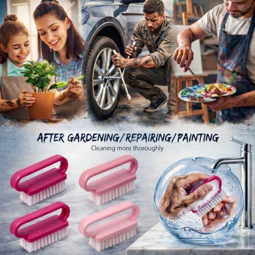 4 Pcs Nail Brush for Cleaning Fingernails, Nail Brush Handle Grip Brush for Nail and Toes,Pedicure Brushes for Men and Women, Fingernail Scrub Cleaning Brushes - Image 2