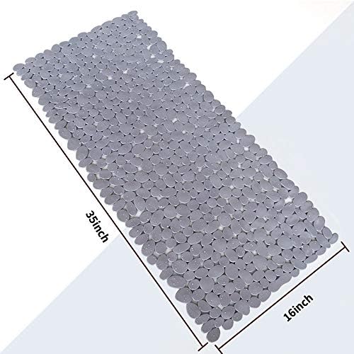 Pebble Shower Mat for Bathtub Non Slip Mat 35"X16" with Suction Cups,Grey - Image 3