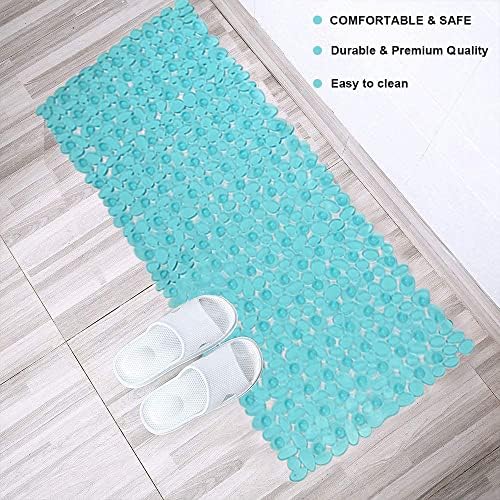 Pebble Shower Mat for Bathtub Non Slip 35"X16" with Suction Cup Clear Green - Image 5