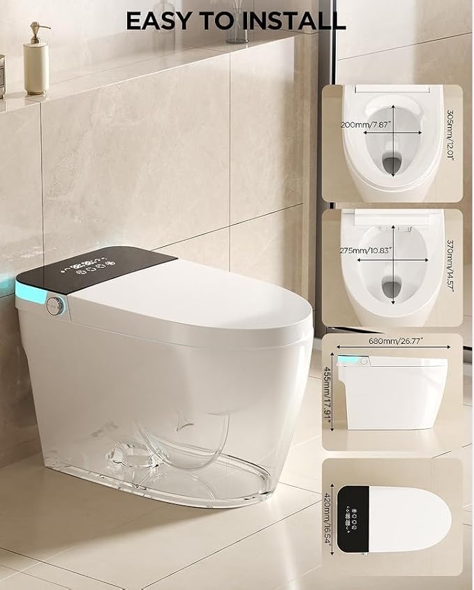TDH Luxury Smart Toilet, Heated Seat with Warm Water Sprayer & Dryer, Walk Away Auto Flush and Close,One Piece Toilet for Bathrooms with Remote Control